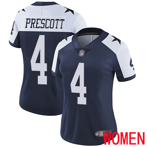 Women Dallas Cowboys Limited Navy Blue Dak Prescott Alternate 4 Vapor Untouchable Throwback NFL Jersey